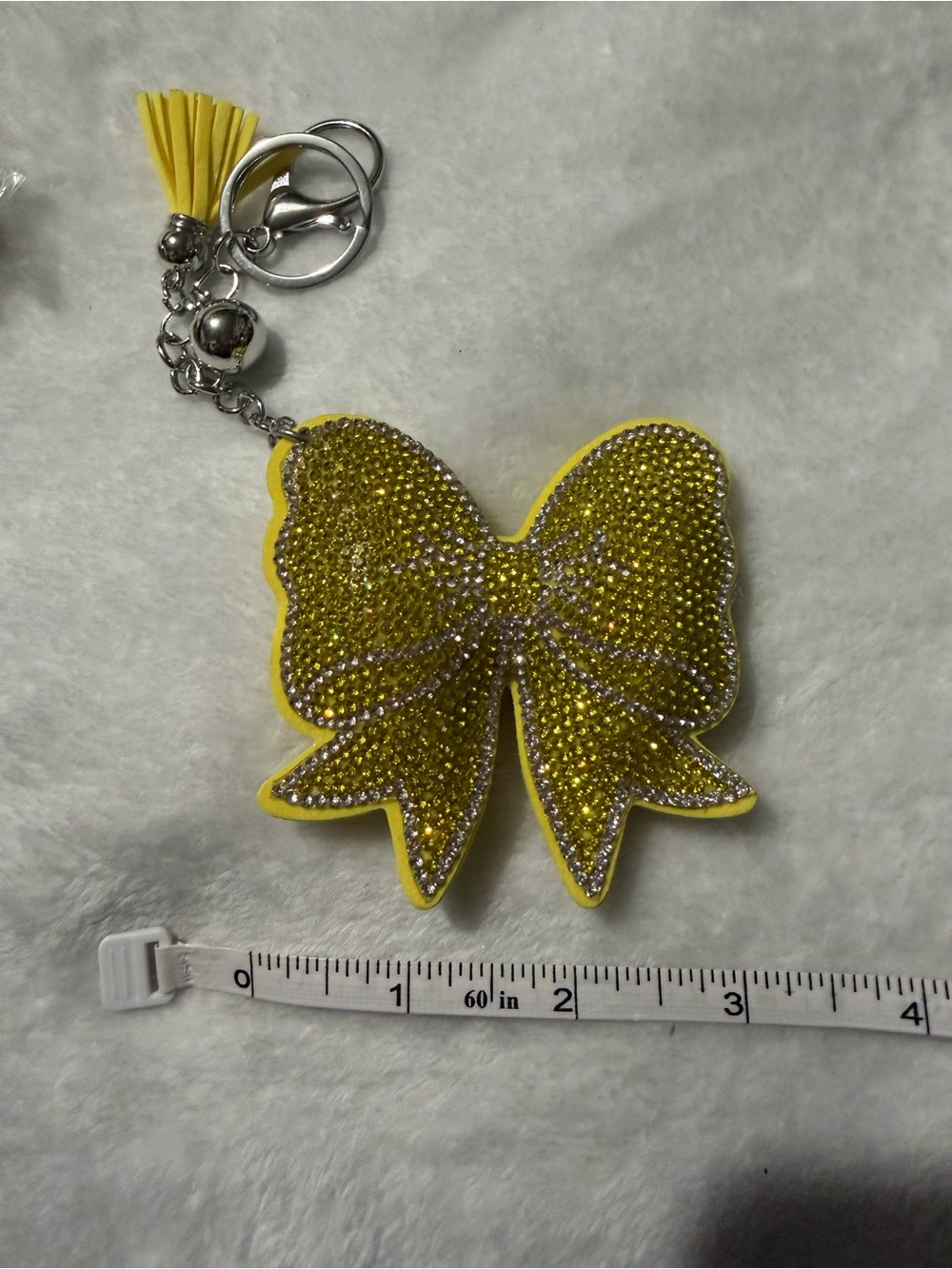 Plushy Yellow Rhinestone Bow Key or Bag Charm